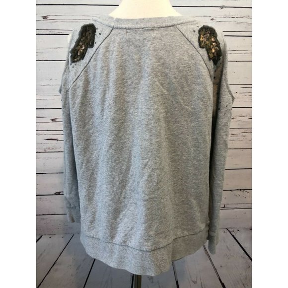 Shyanne Medium Country Pullover Sweatshirt Shirt cold shoulder Sequins Gray - Picture 6 of 11